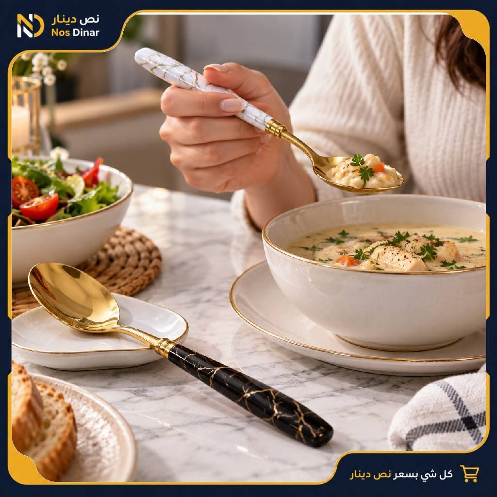 Luxury Stainless Steel Spoons with Marble Handles – 4-Piece Set – 2 Colors