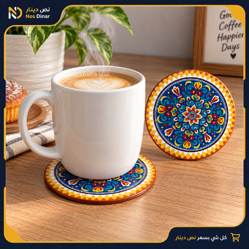 Mediterranean Mosaic Textured Round Coaster