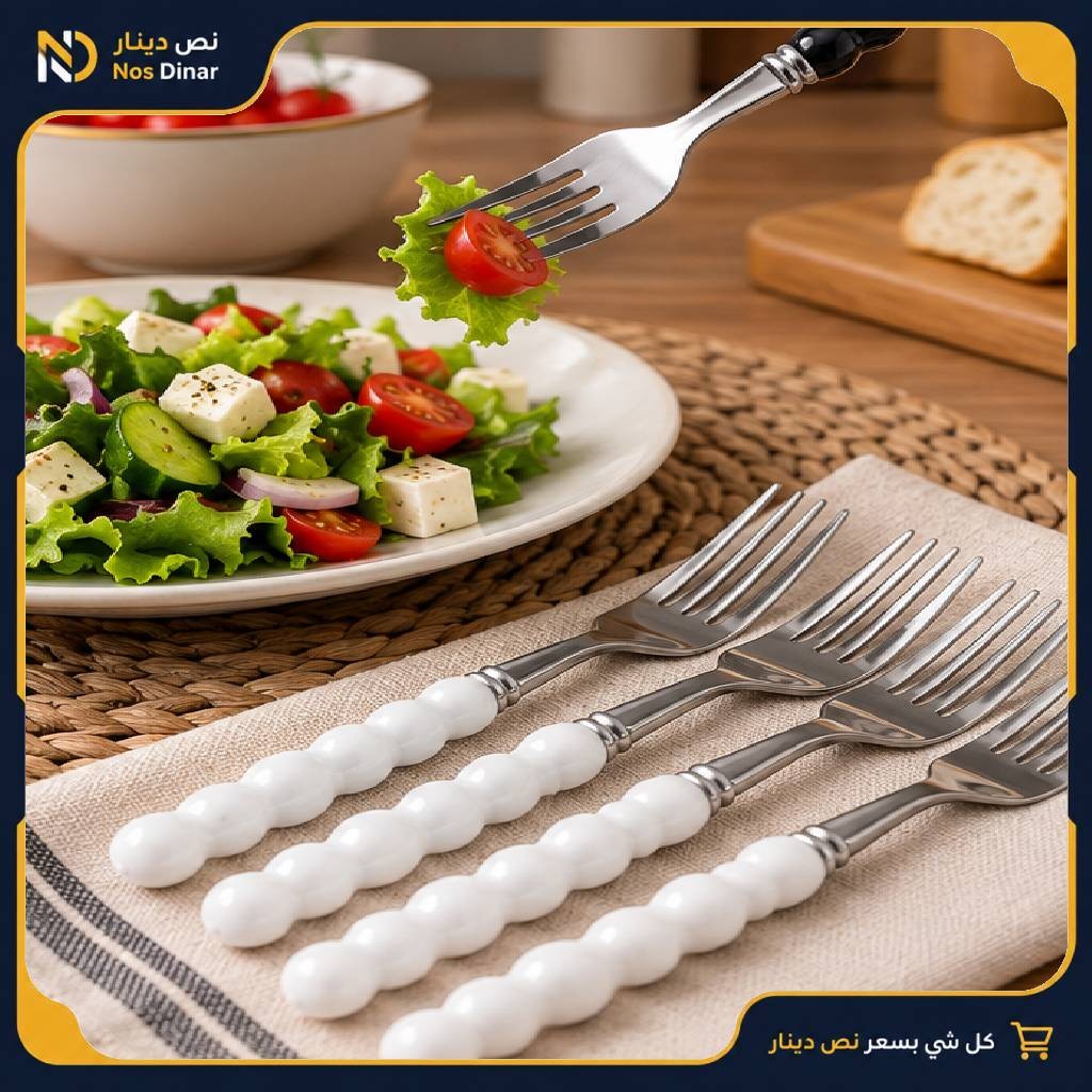 Stainless Steel Fork Set with Beaded Handles – 5 Pieces, 2 Colors