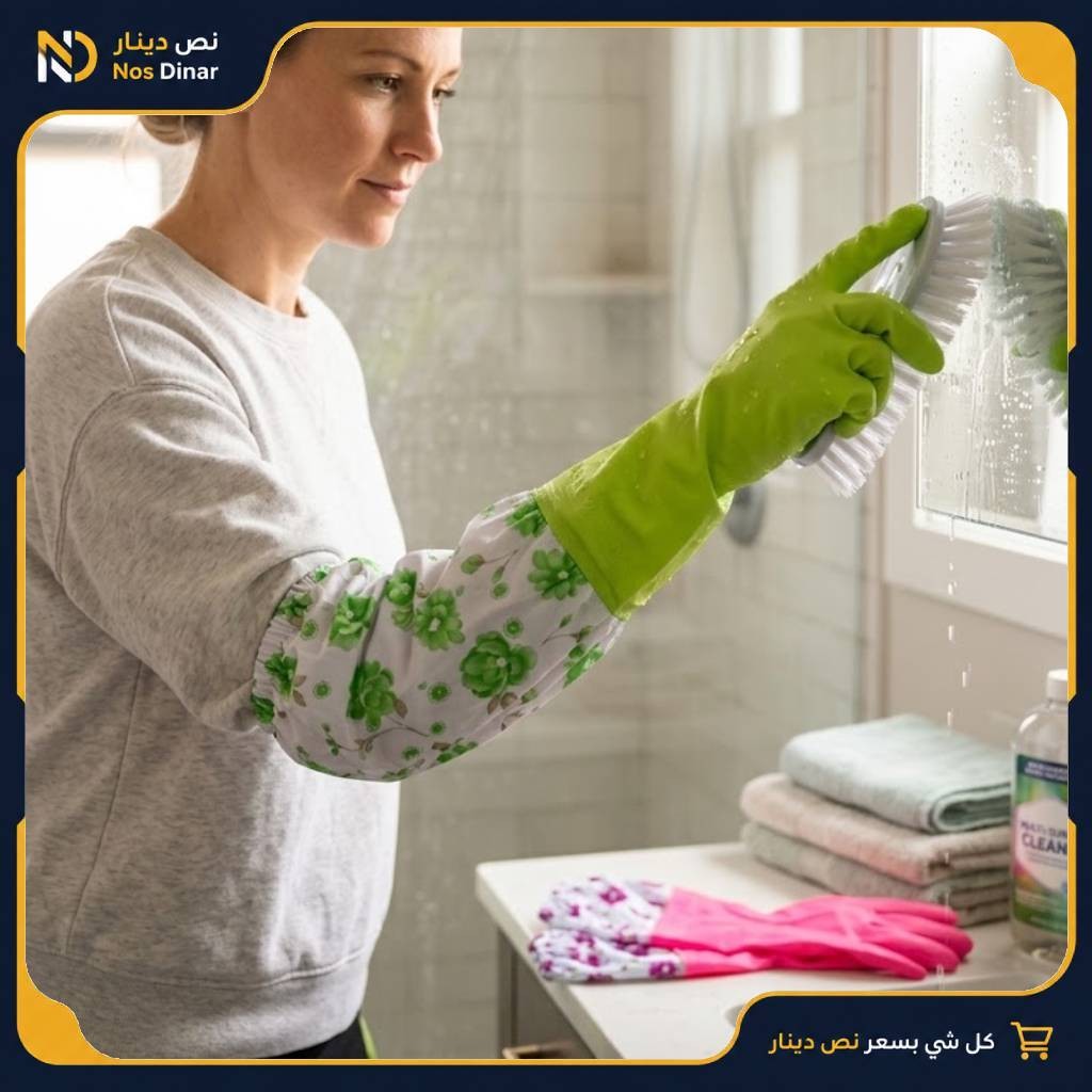 Extra Long Rubber Household Cleaning Gloves with Floral Waterproof Sleeves - Available in Green & Pink